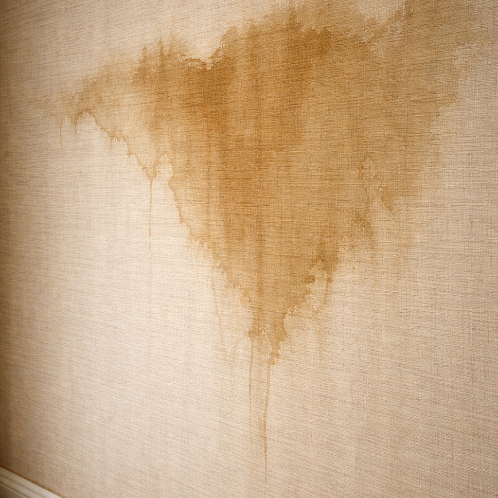 Water stain or moisture damage on grasscloth wallpaper